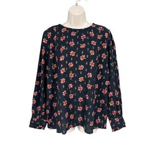 LOFT Coquette Shirt Women Size L Preppy Modest Floral Metallic LongSleeve Blouse